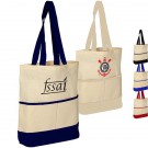100% Cotton Canvas Sheeting Color Accent Tote Bag W/ Pocket